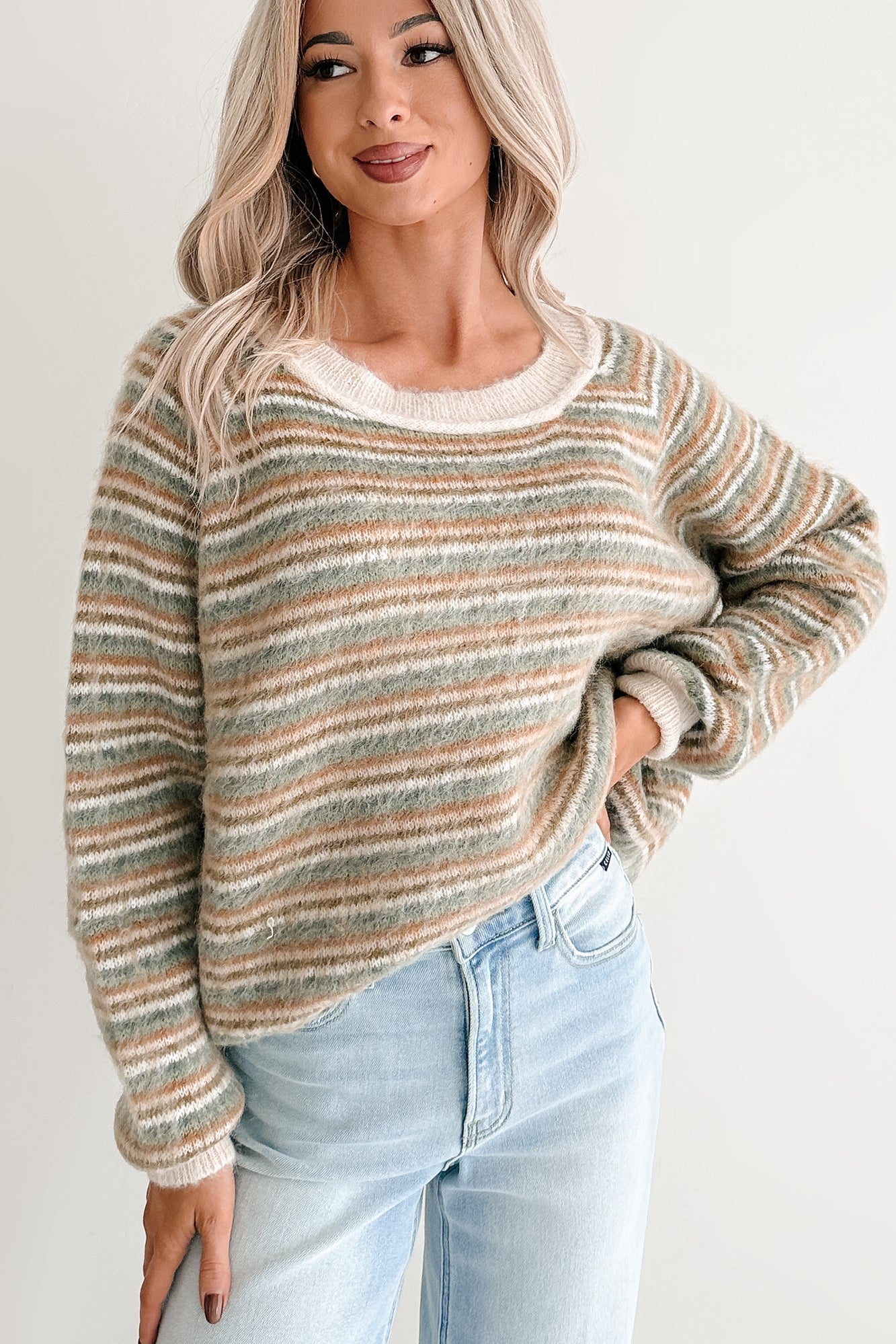 Amberly Striped POL Sweater (Olive Multi)