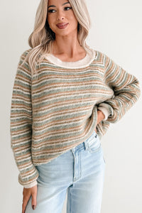Amberly Striped POL Sweater (Olive Multi)