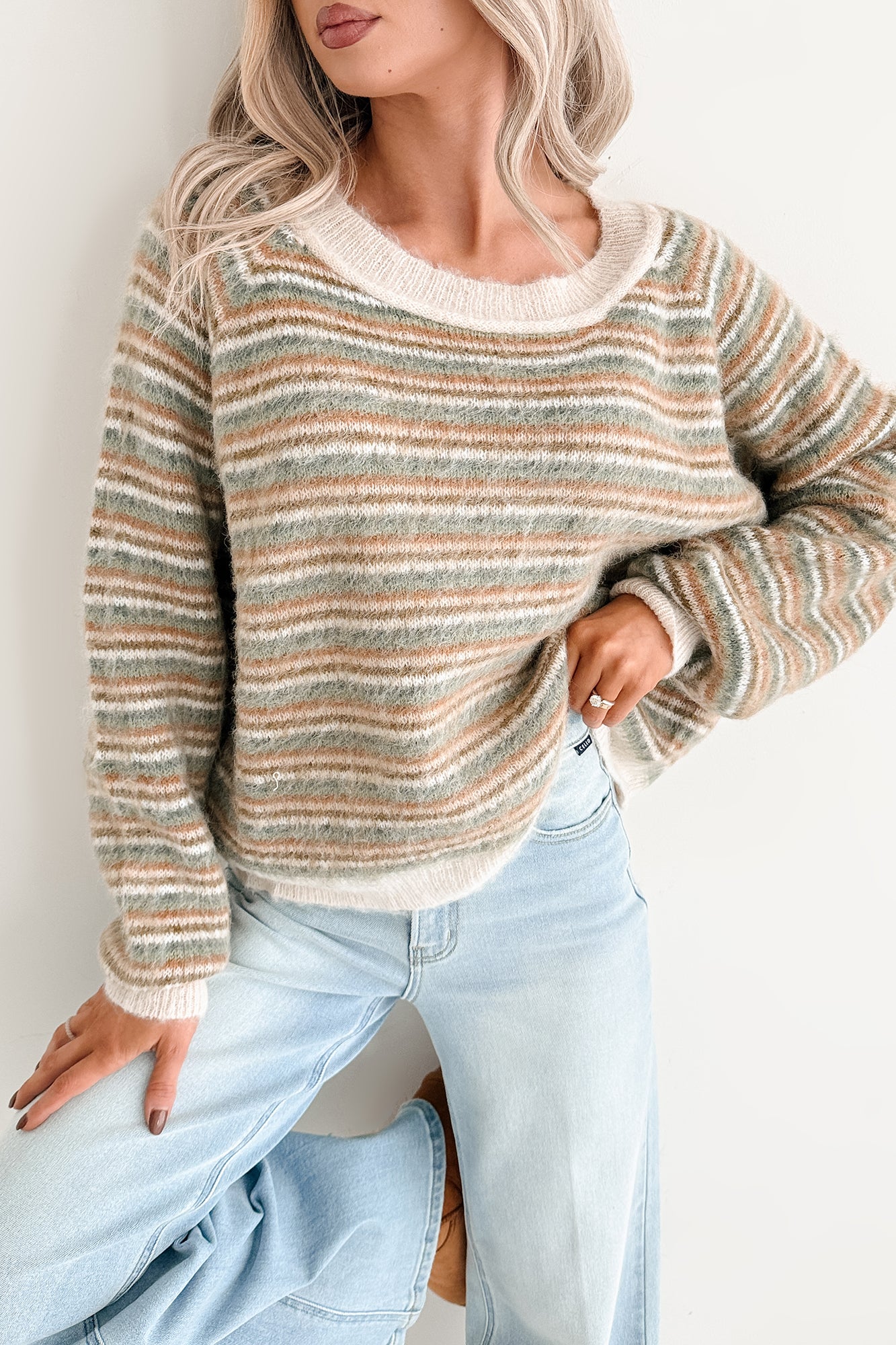 Amberly Striped POL Sweater (Olive Multi)