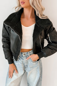 Untamed Icon Faux Leather Sherpa Jacket (Black) - NanaMacs