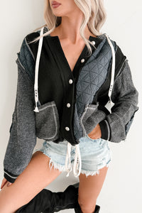 Meet Your Match POL Quilted Hoodie Jacket (Charcoal/Black) - NanaMacs