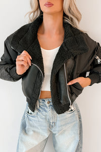 Untamed Icon Faux Leather Sherpa Jacket (Black) - NanaMacs