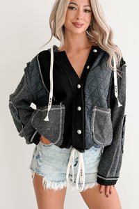 Meet Your Match POL Quilted Hoodie Jacket (Charcoal/Black) - NanaMacs