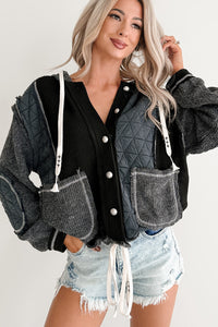 Meet Your Match POL Quilted Hoodie Jacket (Charcoal/Black) - NanaMacs