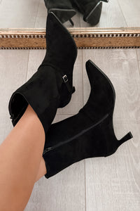 Forever Rising Faux Suede Stiletto Booties (Black) - NanaMacs