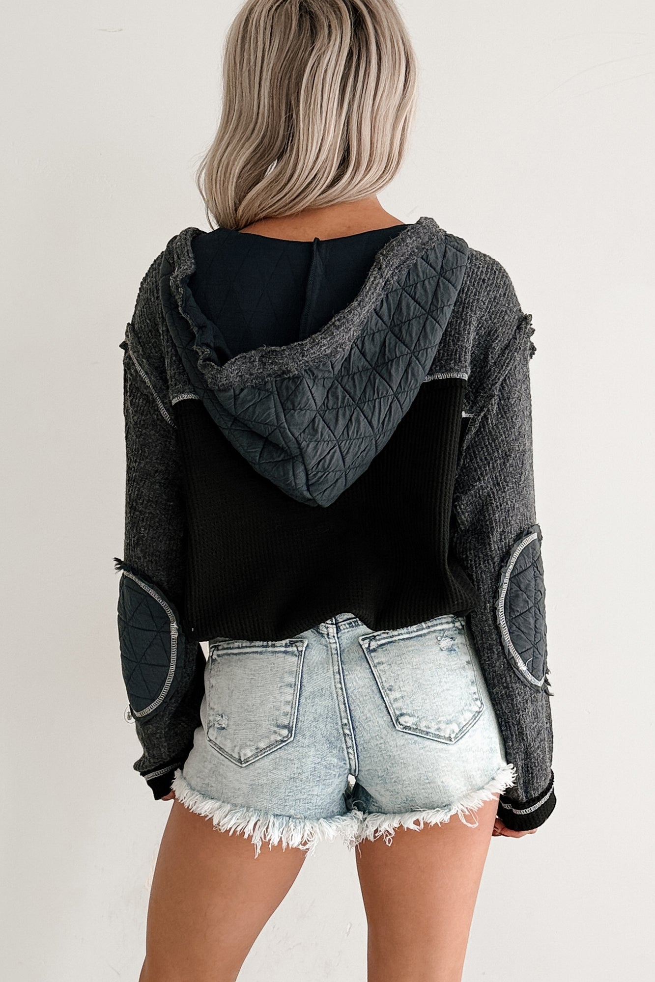 Meet Your Match POL Quilted Hoodie Jacket (Charcoal/Black) - NanaMacs