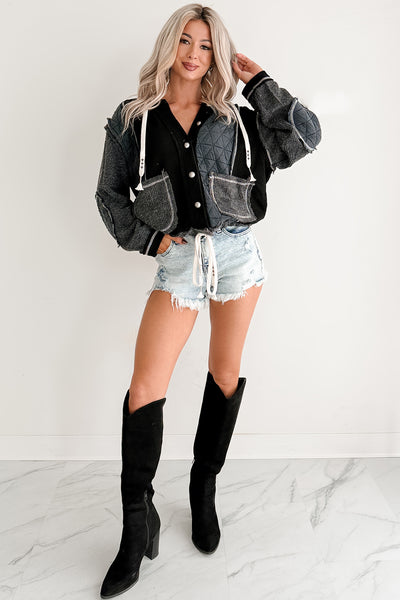 Meet Your Match POL Quilted Hoodie Jacket (Charcoal/Black)