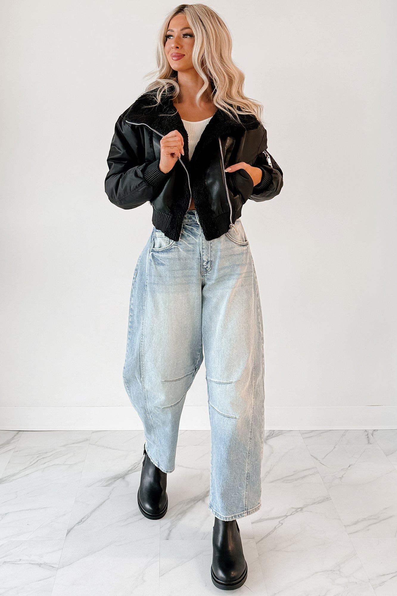 Untamed Icon Faux Leather Sherpa Jacket (Black) - NanaMacs