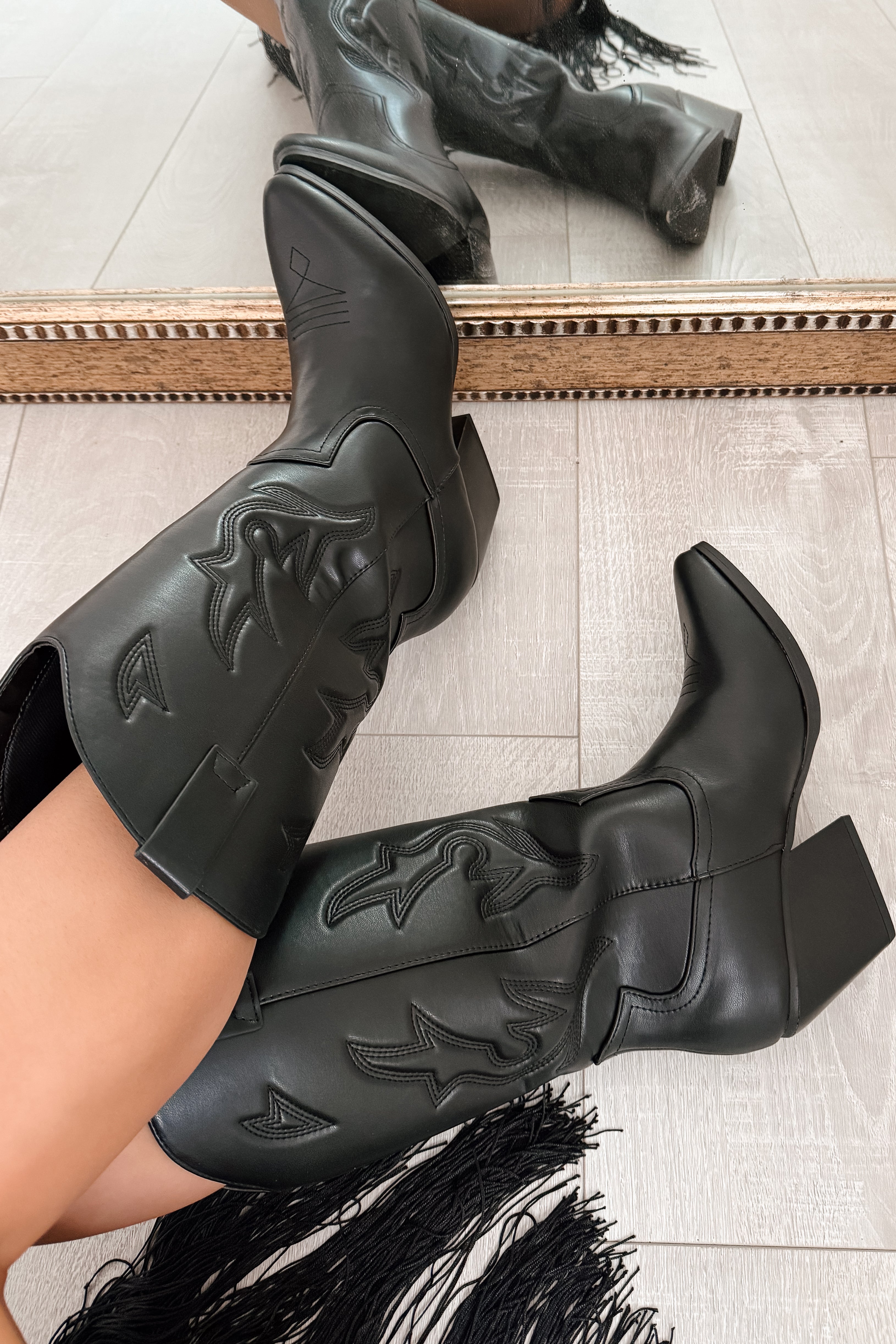 Ruffles & Rodeo Embroidered Cowboy Boots (Black) - NanaMacs