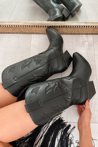 Ruffles & Rodeo Embroidered Cowboy Boots (Black)