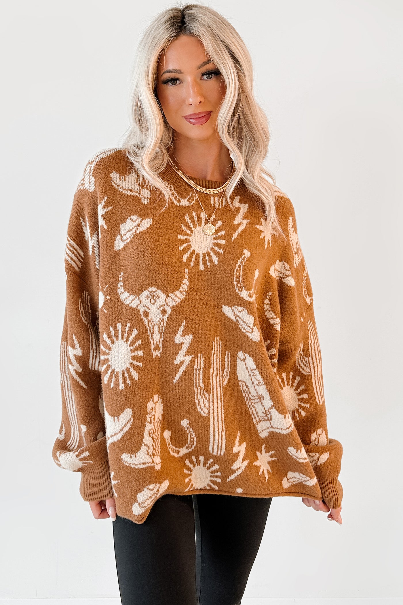 Dusty Roads Western Graphic Sweater (Camel) - NanaMacs