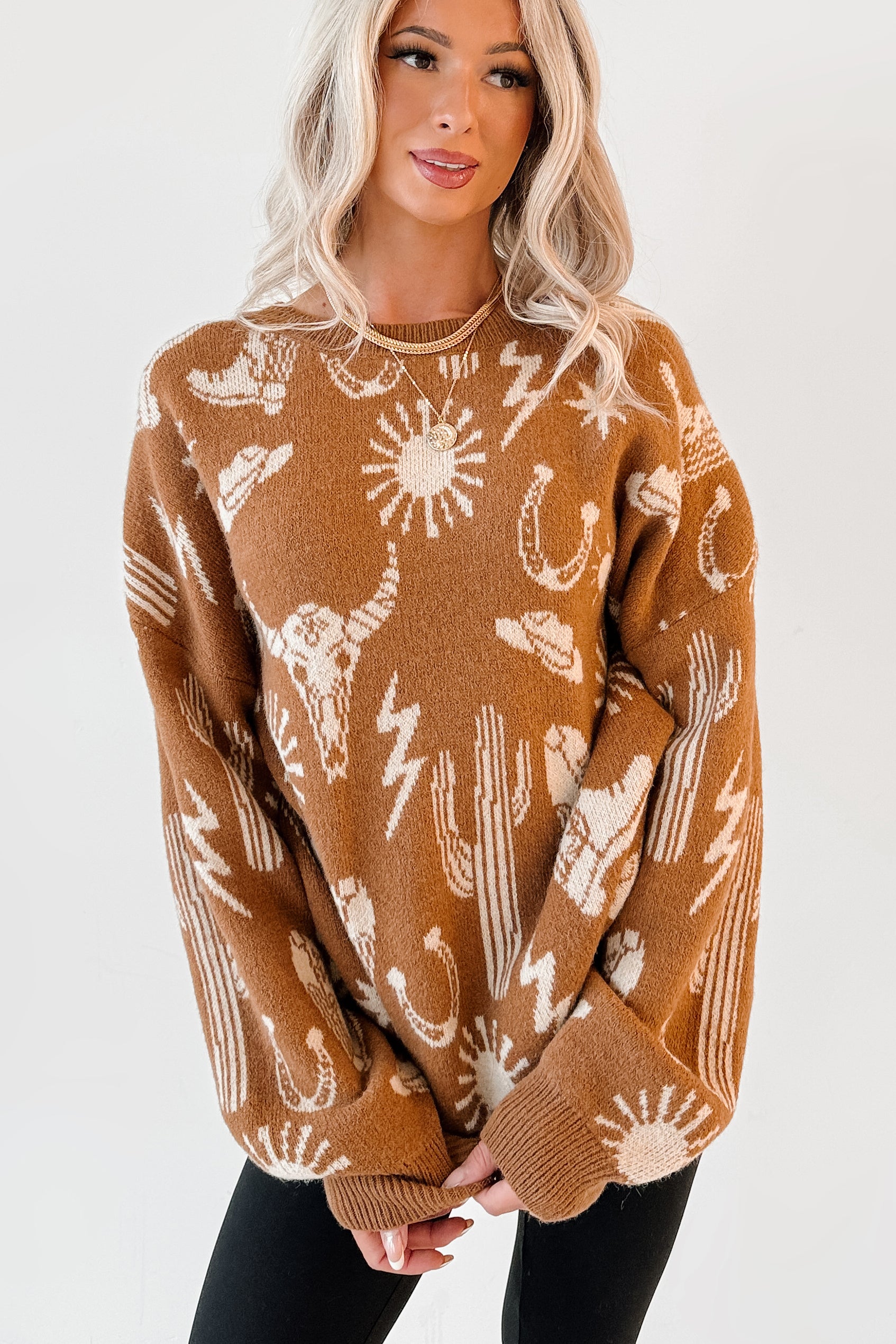 Dusty Roads Western Graphic Sweater (Camel) - NanaMacs