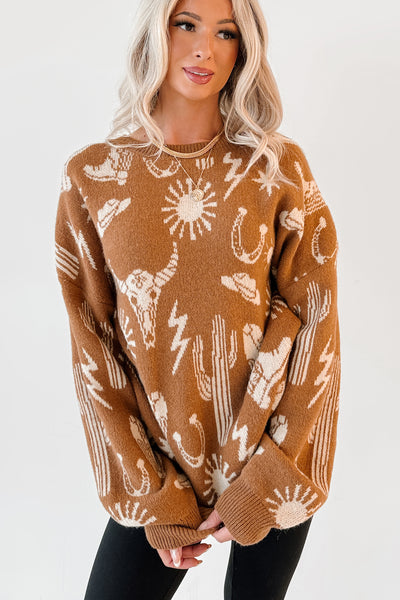 Dusty Roads Western Graphic Sweater (Camel) - NanaMacs