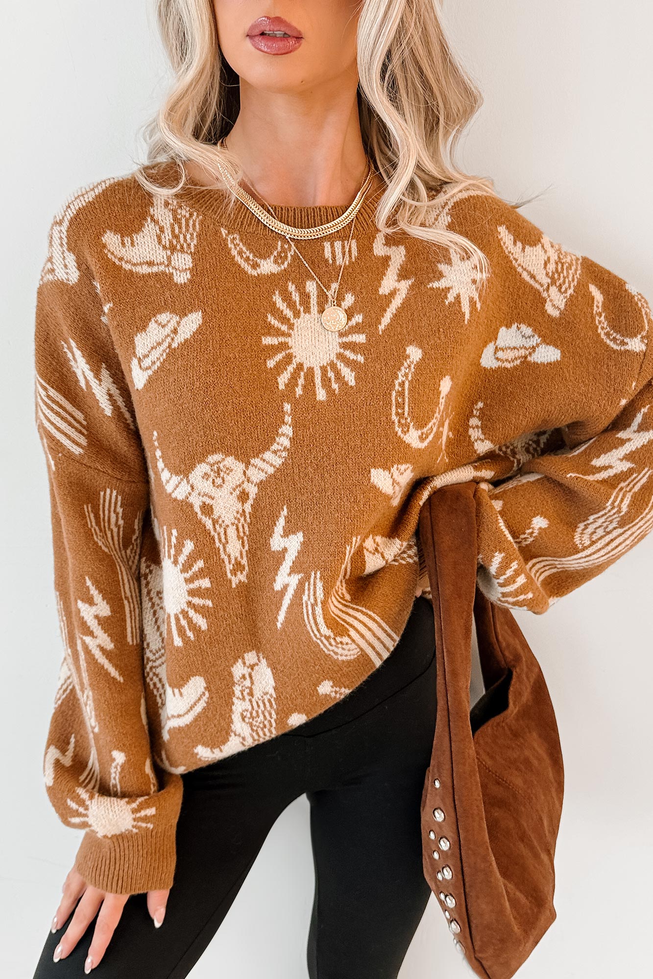 Dusty Roads Western Graphic Sweater (Camel) - NanaMacs