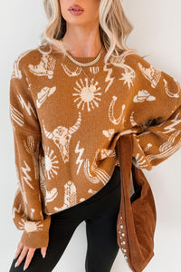 Dusty Roads Western Graphic Sweater (Camel) - NanaMacs