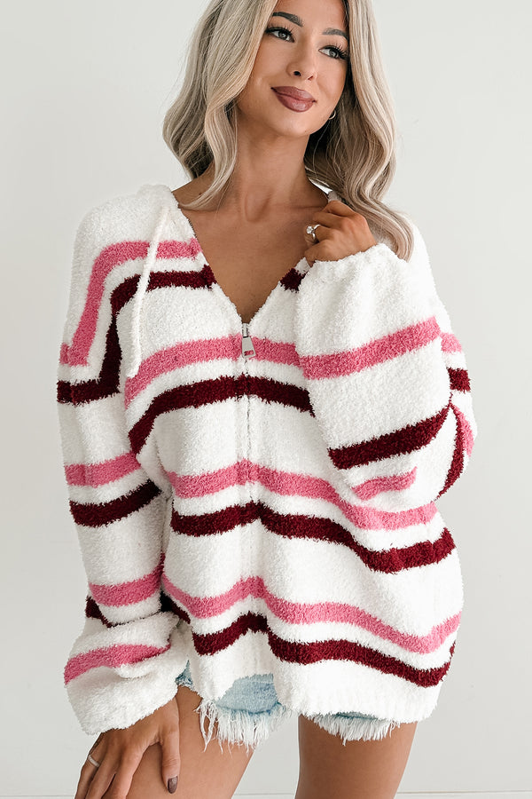 Comfortable Silence POL Striped Zip-Up Hoodie (Powder Cream)