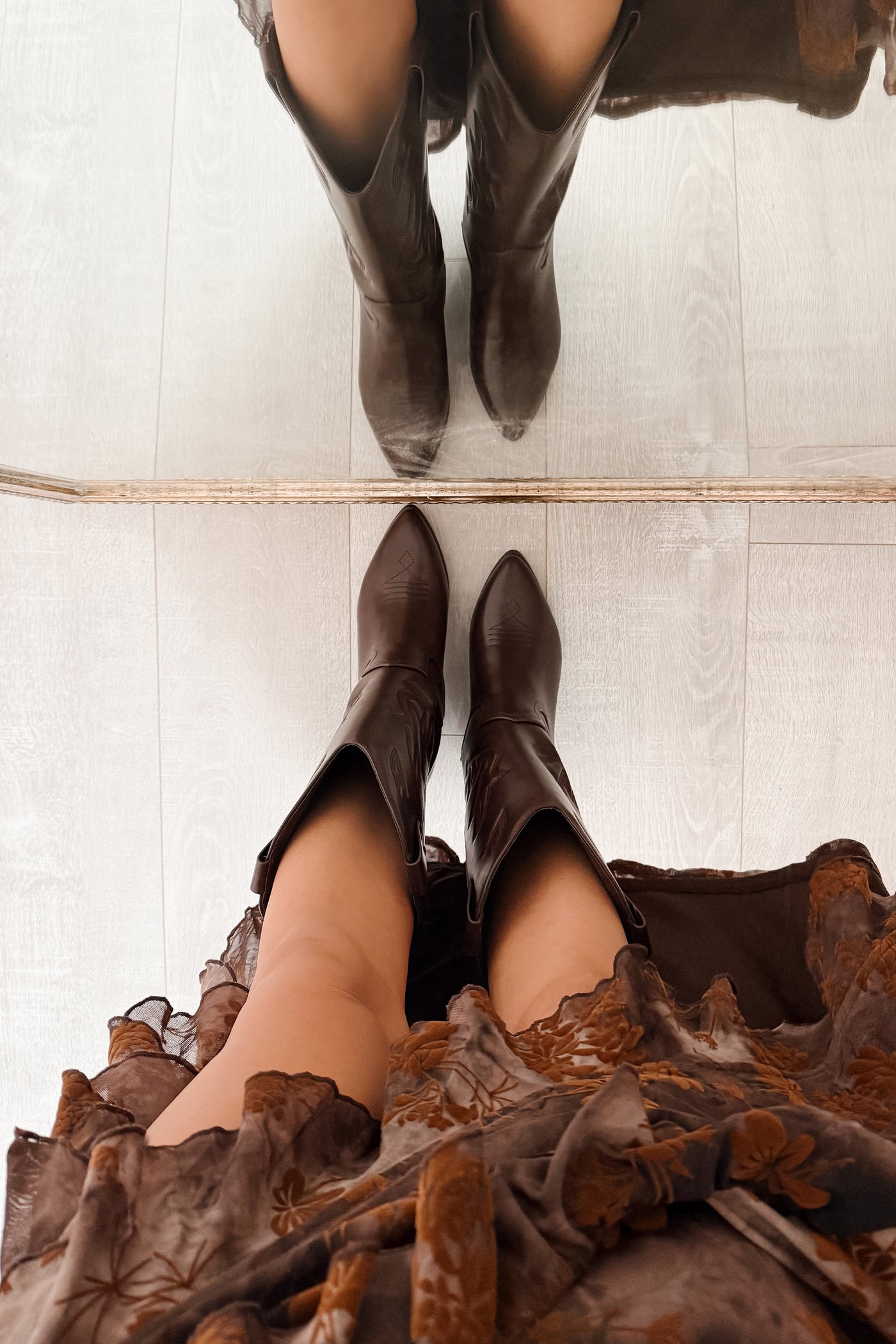 Ruffles & Rodeo Embroidered Cowboy Boots (Dark Brown) - NanaMacs