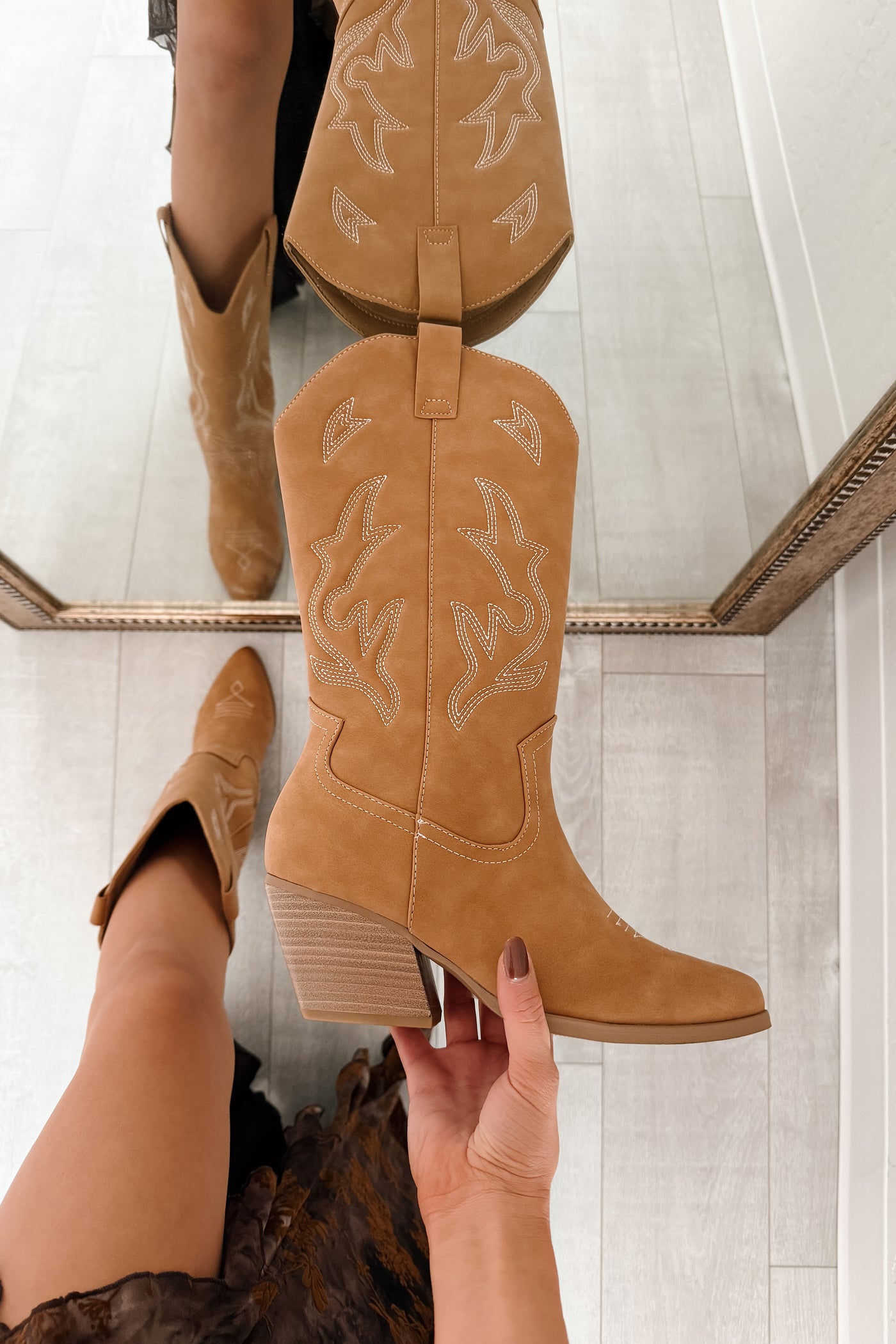 Ruffles & Rodeo Embroidered Cowboy Boots (Coffee) - NanaMacs