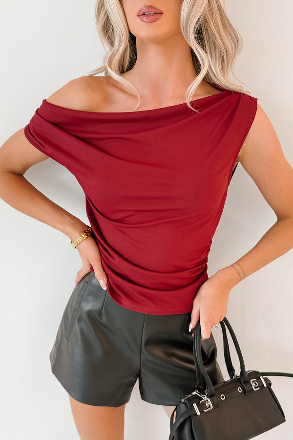 Sleek Moves One Shoulder FORE Top (Burgundy) - NanaMacs