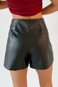 Elegant Point High Rise Faux Leather Shorts (Black) - NanaMacs