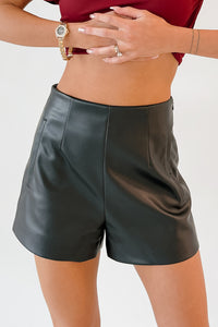 Elegant Point High Rise Faux Leather Shorts (Black) - NanaMacs