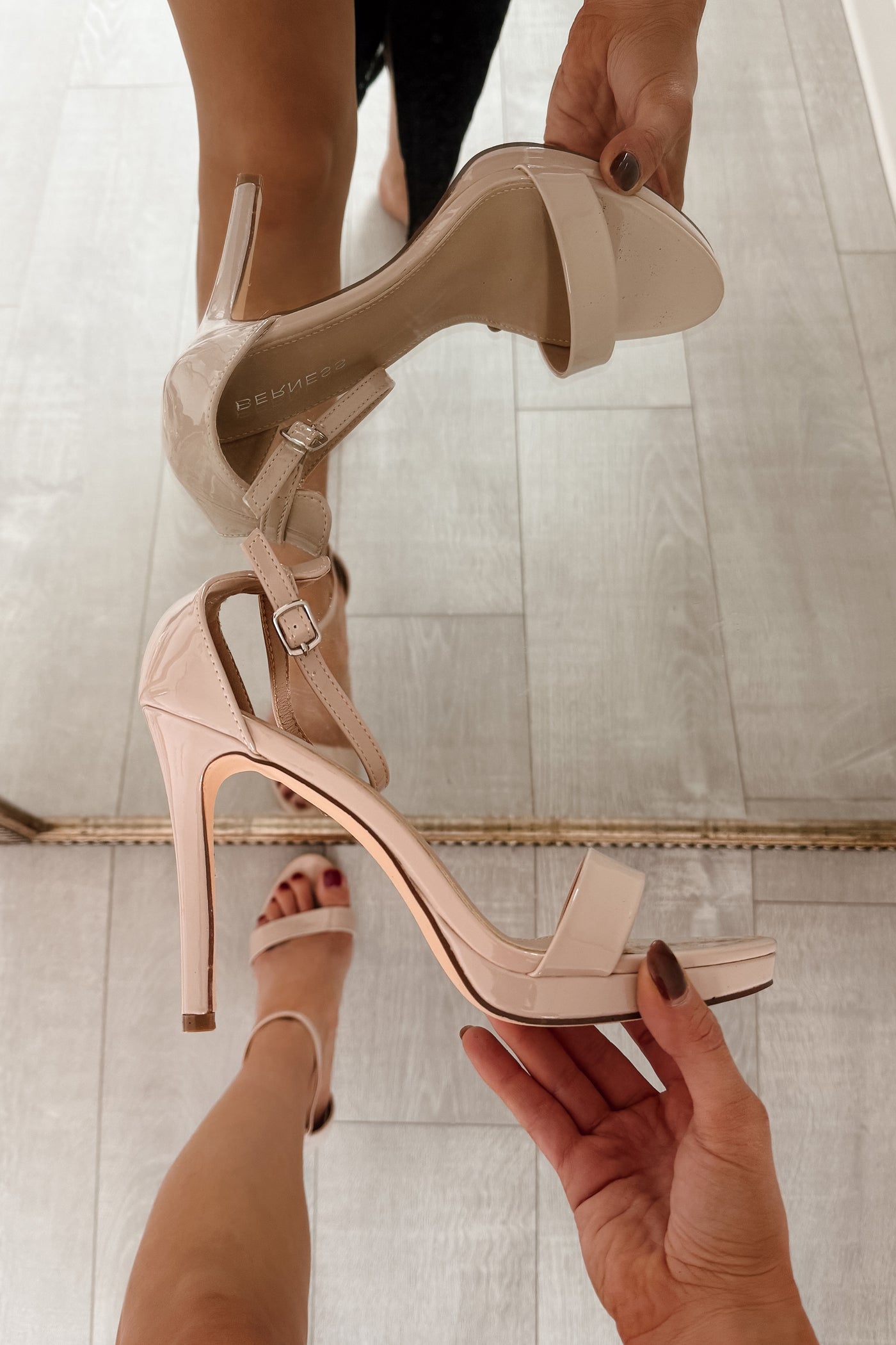 Chic Spotlight Stiletto Ankle Strap Heels (Beige) - NanaMacs