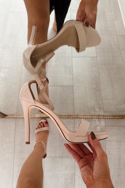 Chic Spotlight Stiletto Ankle Strap Heels (Beige)