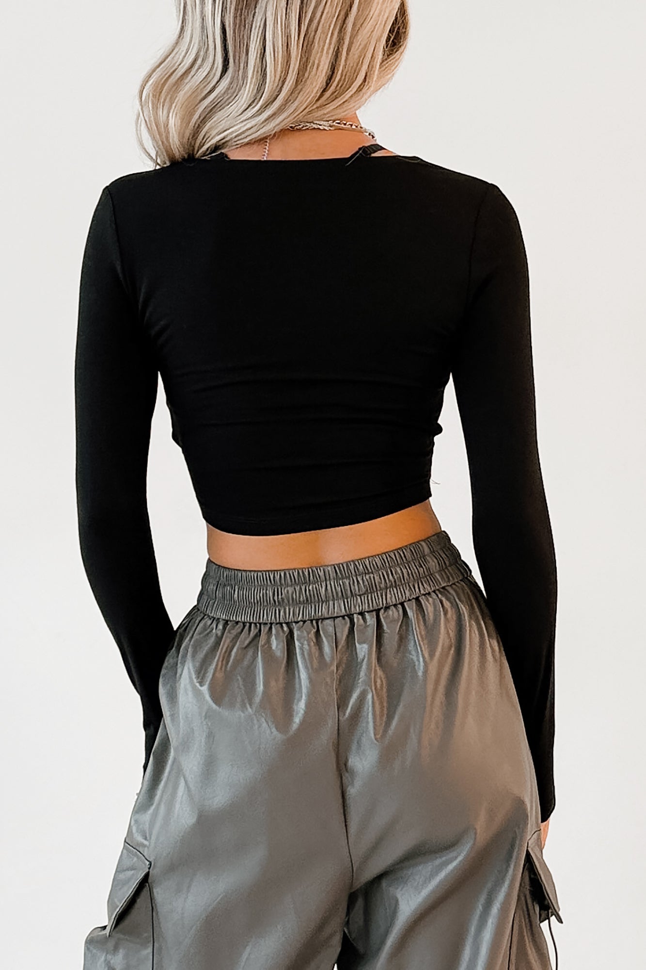 Chic Moment V Neck Wrap Crop Top (Black) - NanaMacs