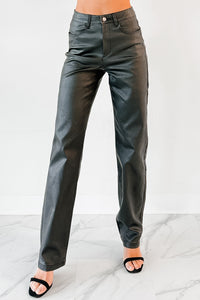 Truett Straight Leg Faux Leather Pants (Black) - NanaMacs