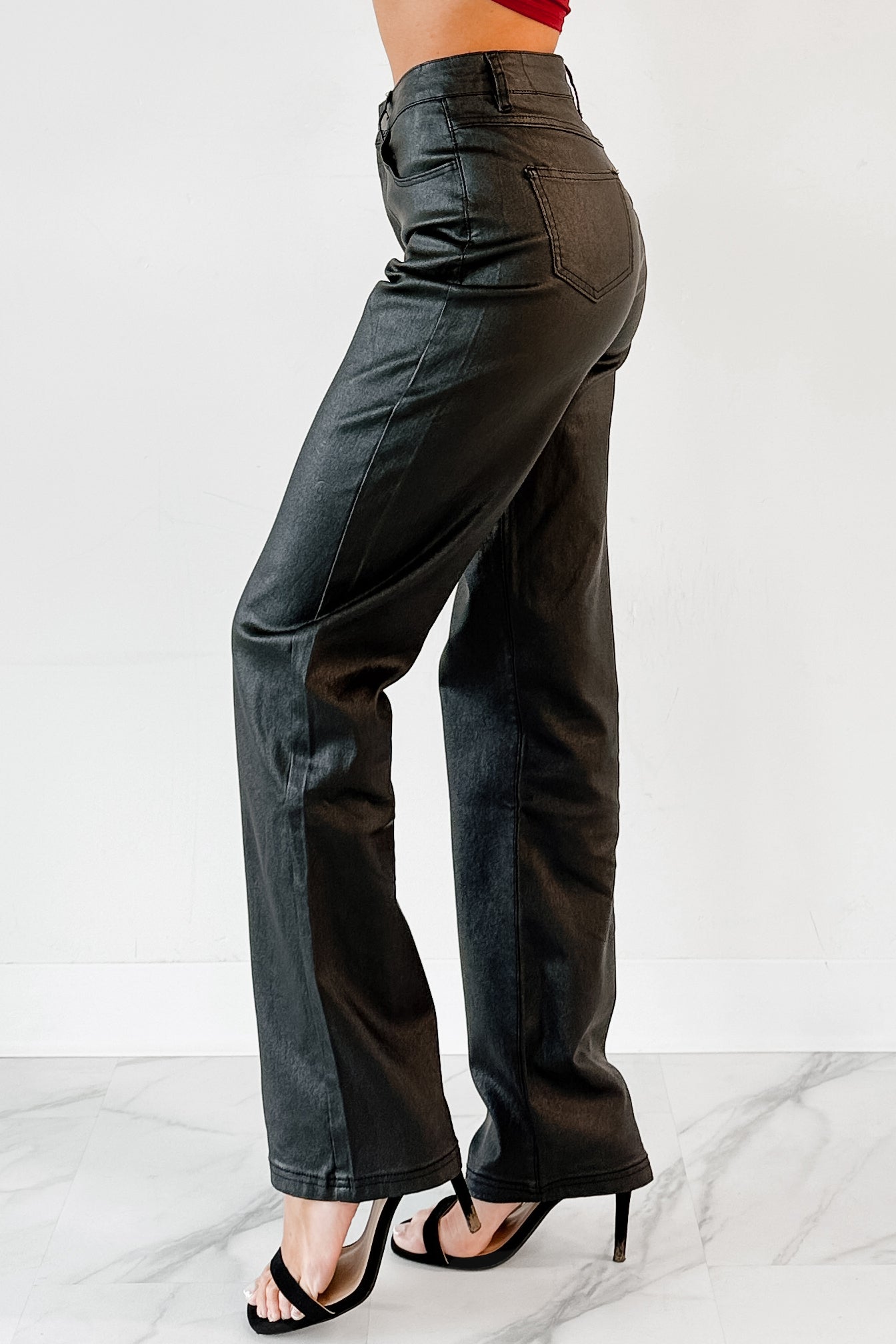 Truett Straight Leg Faux Leather Pants (Black) - NanaMacs