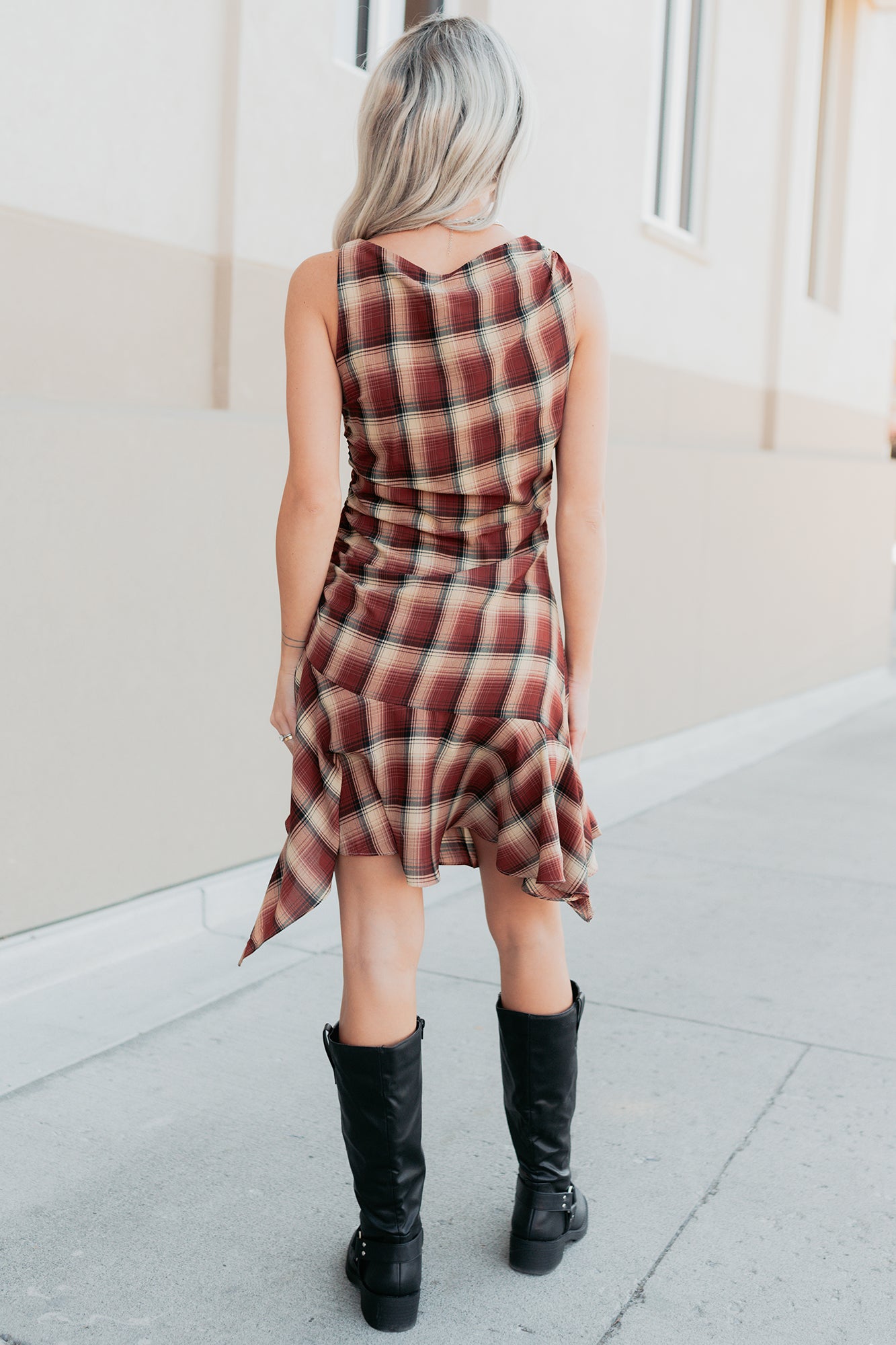 Purely Hers Sleeveless Plaid Mini Dress (Rust Plaid) - NanaMacs