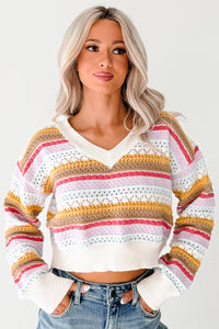 Girly Things Striped V Neck Sweater (Ivory/Multi) - NanaMacs