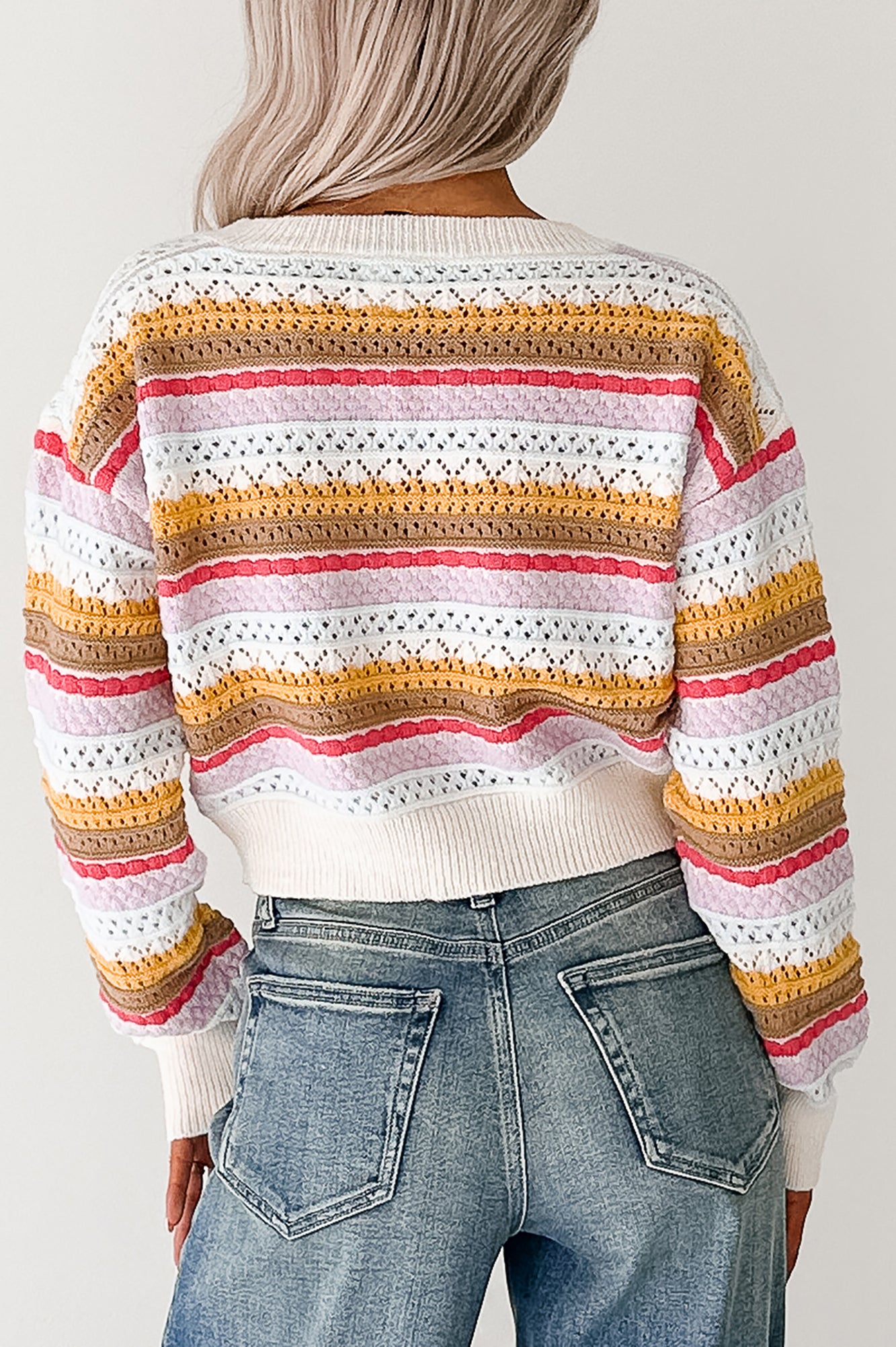 Girly Things Striped V Neck Sweater (Ivory/Multi) - NanaMacs