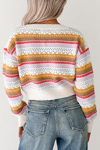 Girly Things Striped V Neck Sweater (Ivory/Multi) - NanaMacs