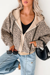 Daring On Leopard Print Zip-Up Jacket (Latte/Black) - NanaMacs