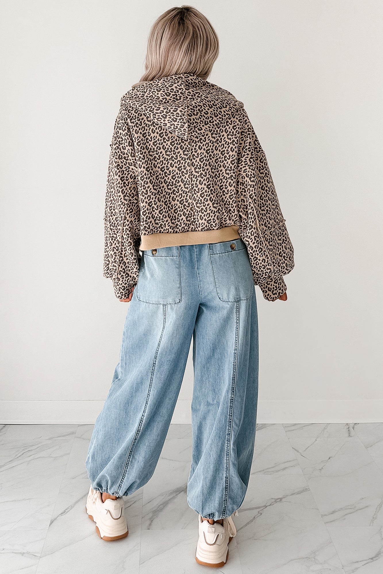 Daring On Leopard Print Zip-Up Jacket (Latte/Black) - NanaMacs