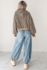 Daring On Leopard Print Zip-Up Jacket (Latte/Black) - NanaMacs