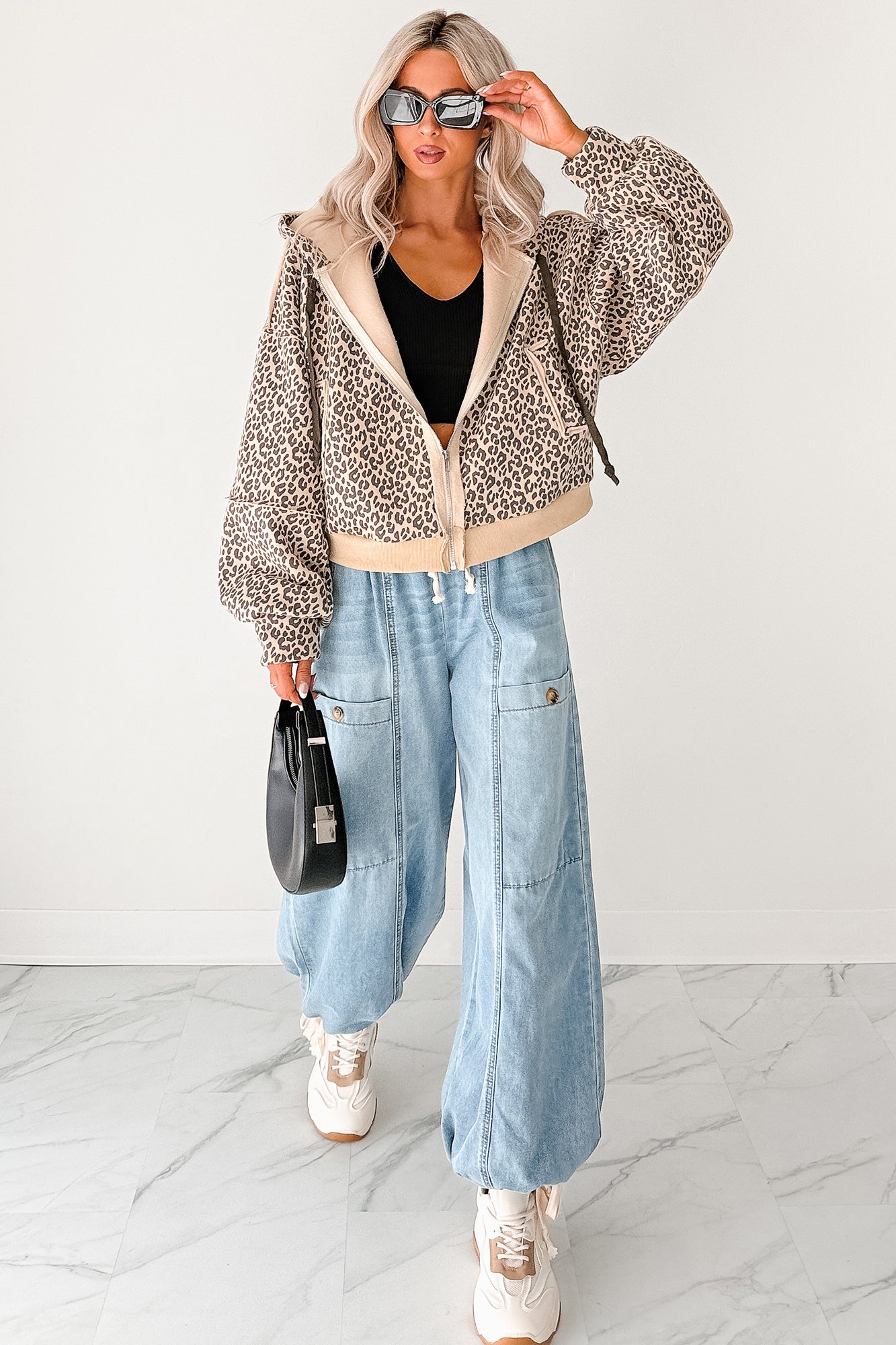 Daring On Leopard Print Zip-Up Jacket (Latte/Black) - NanaMacs