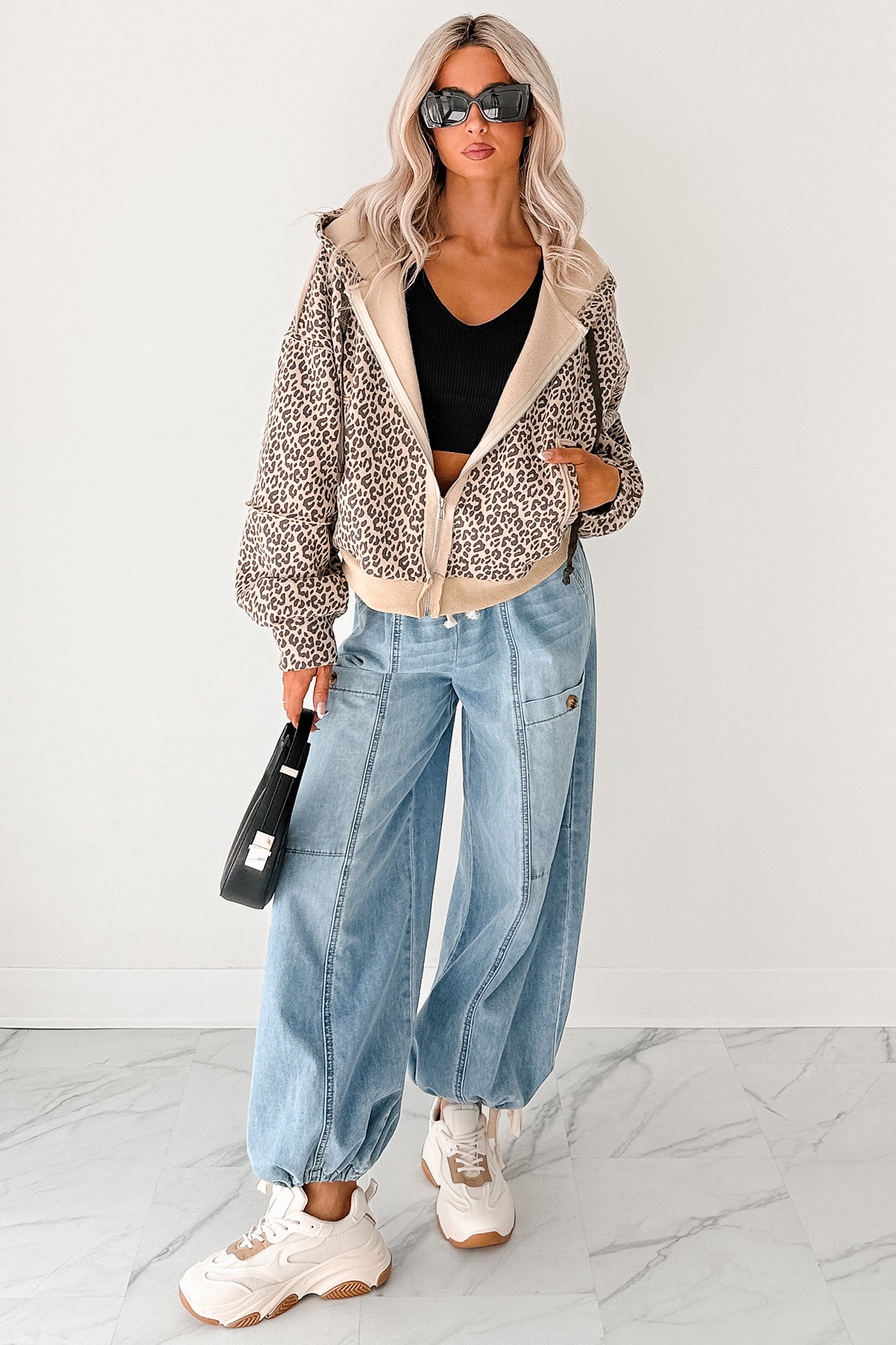 Daring On Leopard Print Zip-Up Jacket (Latte/Black) - NanaMacs