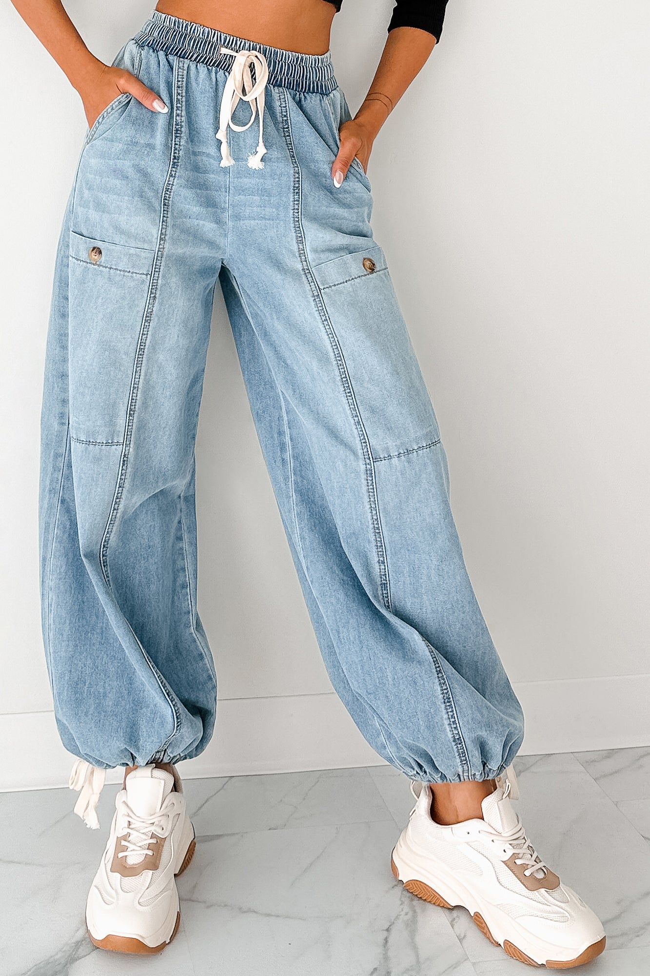 Restless Soul Denim Wide Leg Drawstring Pants (Light) - NanaMacs