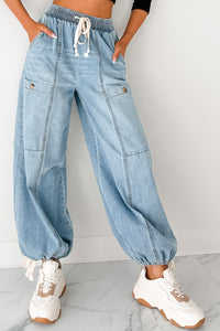 Restless Soul Denim Wide Leg Drawstring Pants (Light) - NanaMacs