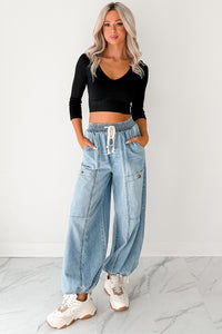 Restless Soul Denim Wide Leg Drawstring Pants (Light) - NanaMacs