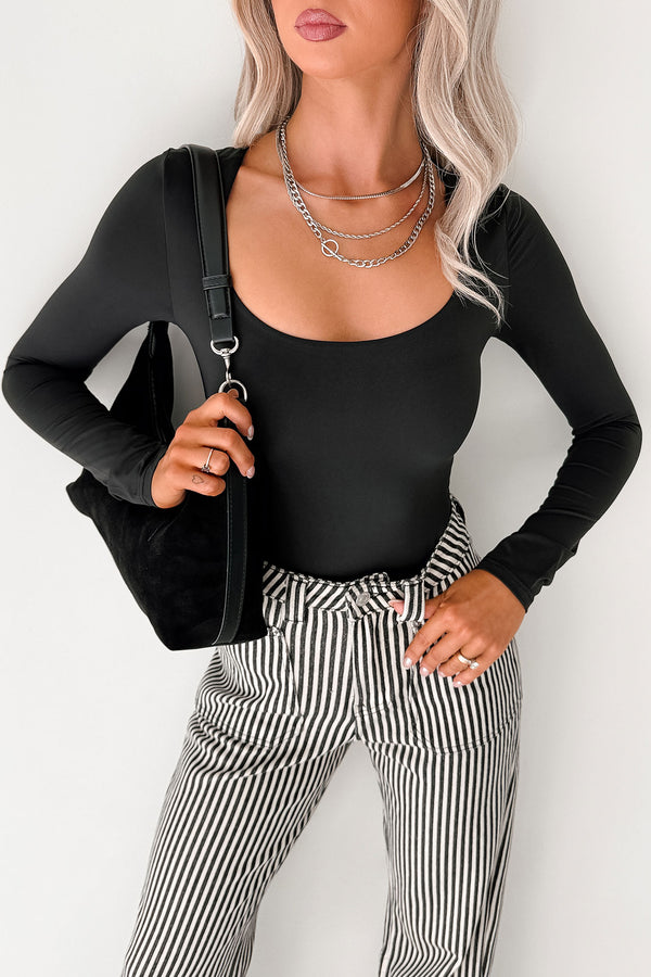 Soft Horizon Long Sleeve Scoop Neck Bodysuit (Black) - NanaMacs