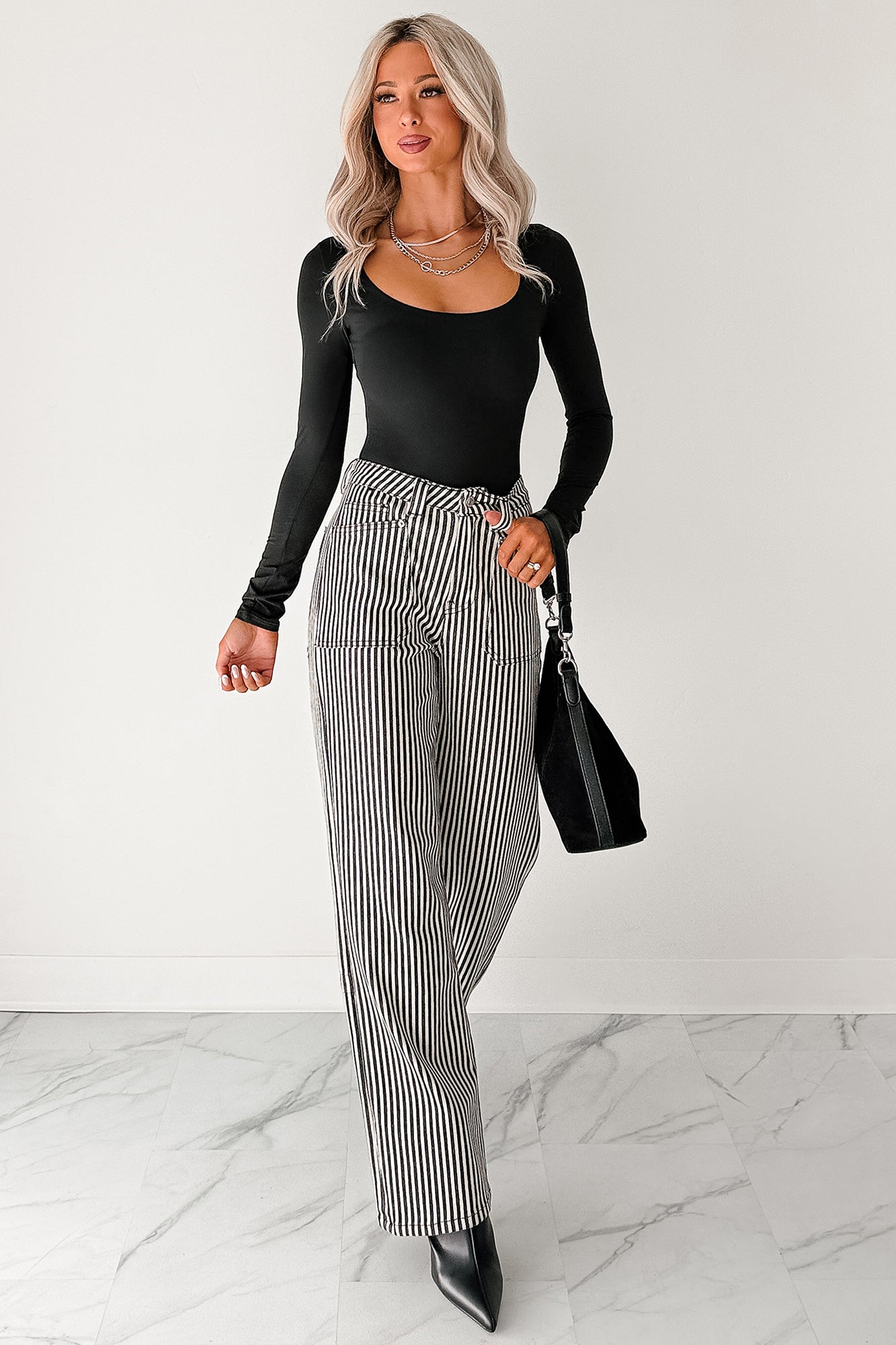 Soft Horizon Long Sleeve Scoop Neck Bodysuit (Black) - NanaMacs