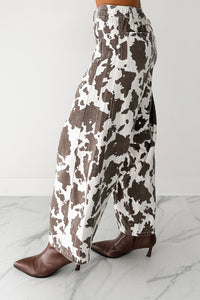 Hale Barrel Leg Very J Animal Print Jeans (Choco Cow) - NanaMacs