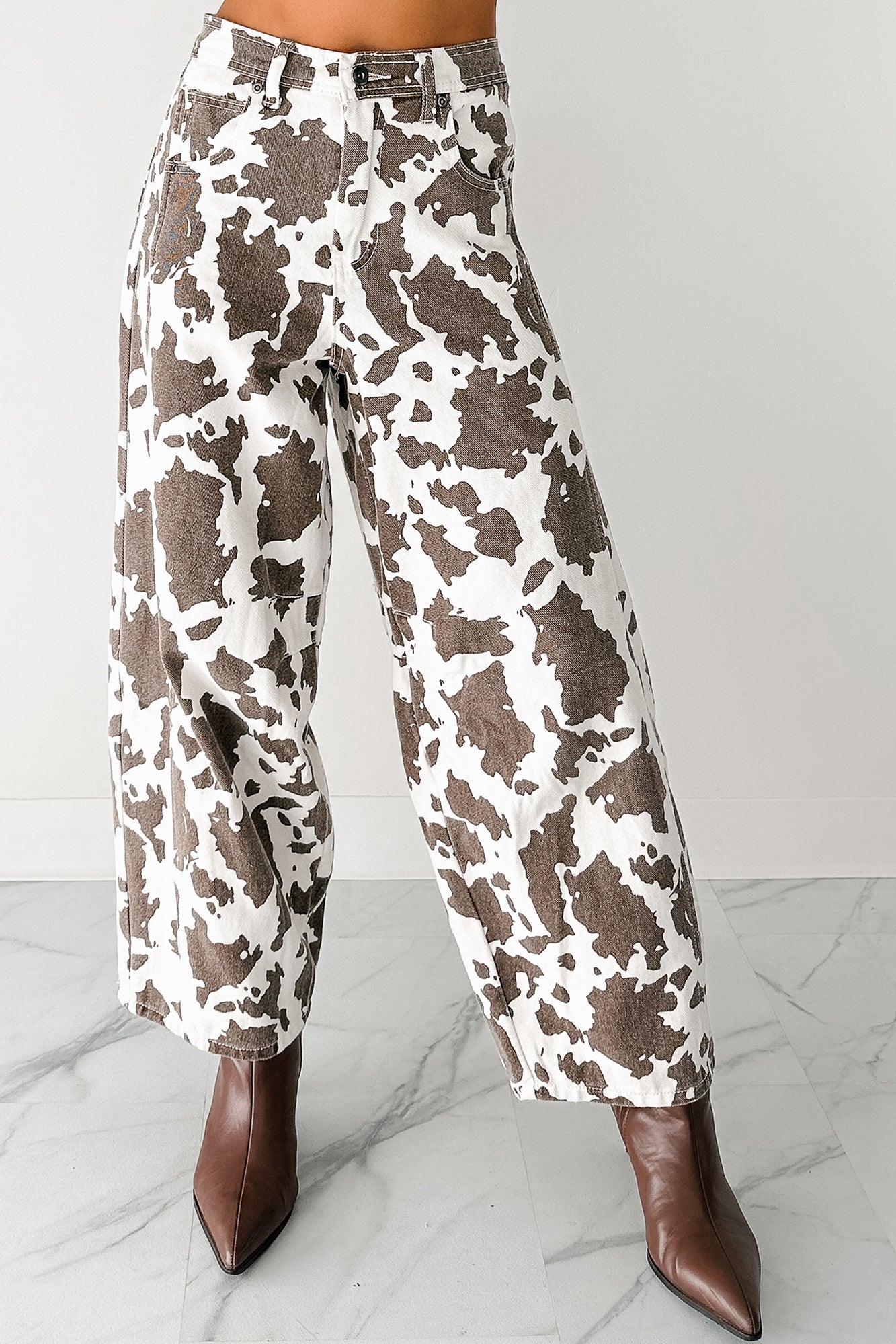 Hale Barrel Leg Very J Animal Print Jeans (Choco Cow) - NanaMacs