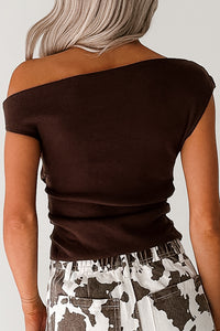 Off The Edge One Shoulder Knit Top (Brown) - NanaMacs