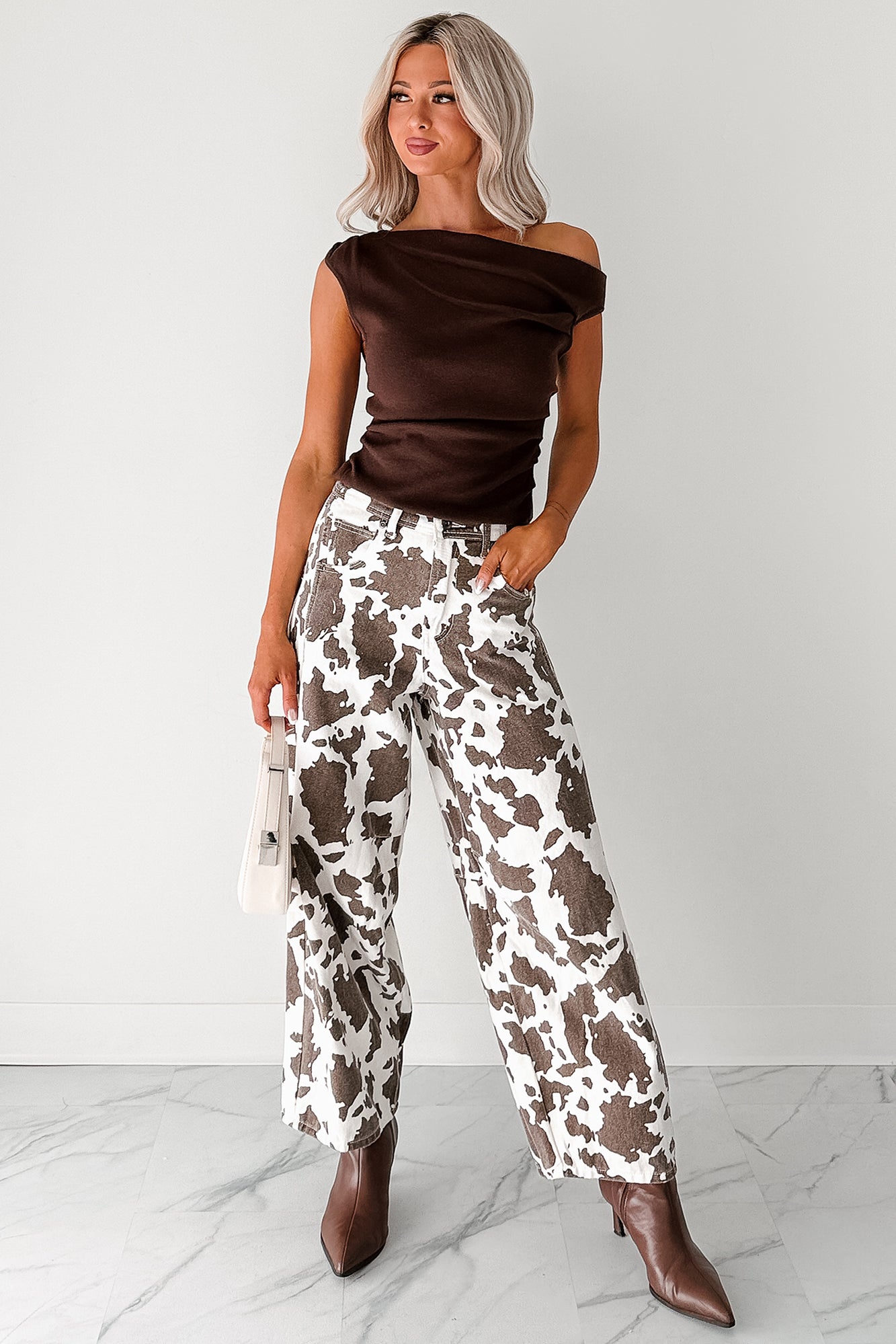 Hale Barrel Leg Very J Animal Print Jeans (Choco Cow) · NanaMacs