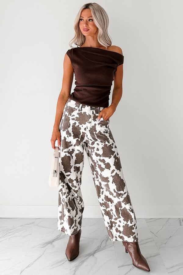 Hale Barrel Leg Very J Animal Print Jeans (Choco Cow) - NanaMacs