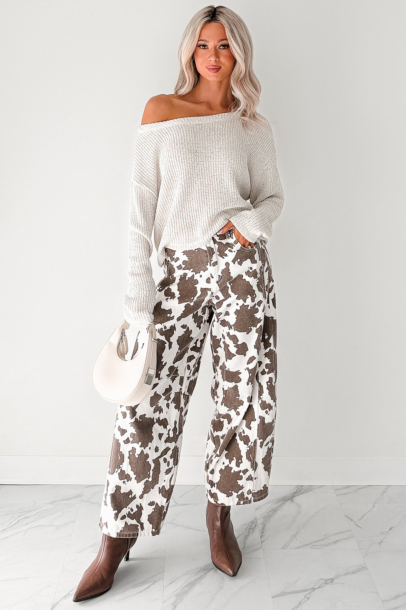 Hale Barrel Leg Very J Animal Print Jeans (Choco Cow) - NanaMacs
